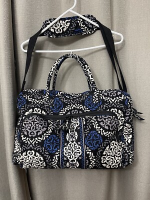 Vera Bradley Canterberry Cobalt Blue and Black Weekender Travel