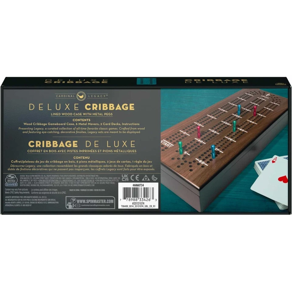 Spin Master Cardinal Legacy Deluxe Cribbage Game Lined Wood Case Age 8+ 20131074 - Image 2 of 4