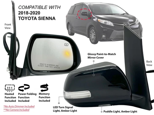 For 2018-2020 TOYOTA SIENNA Mirror BSD Signal Puddle Light Memory Passenger Side