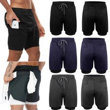 Men 2 in 1 Compression Athletic Sports Pants Liner Casual Pocket Shorts Panties
