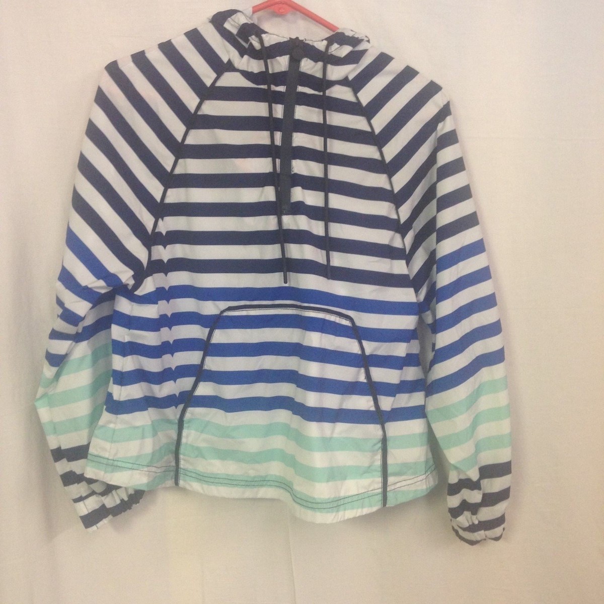 Hunter for Target Women's Striped Half Zip Hooded Rain Jacket Blue  Stripes XS