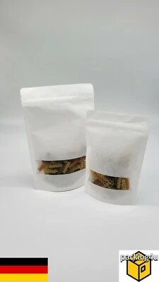 PACKING4U Standbodenbeutel Kraftpapier Weiß Sichtfenster Doypack Druckverschluss ZIP Bio
