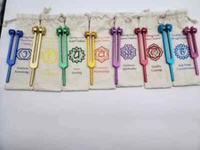 Chakra Tuning Fork Set of 8 COLOR WEIGHTED Healing with Marked Chakra Bags