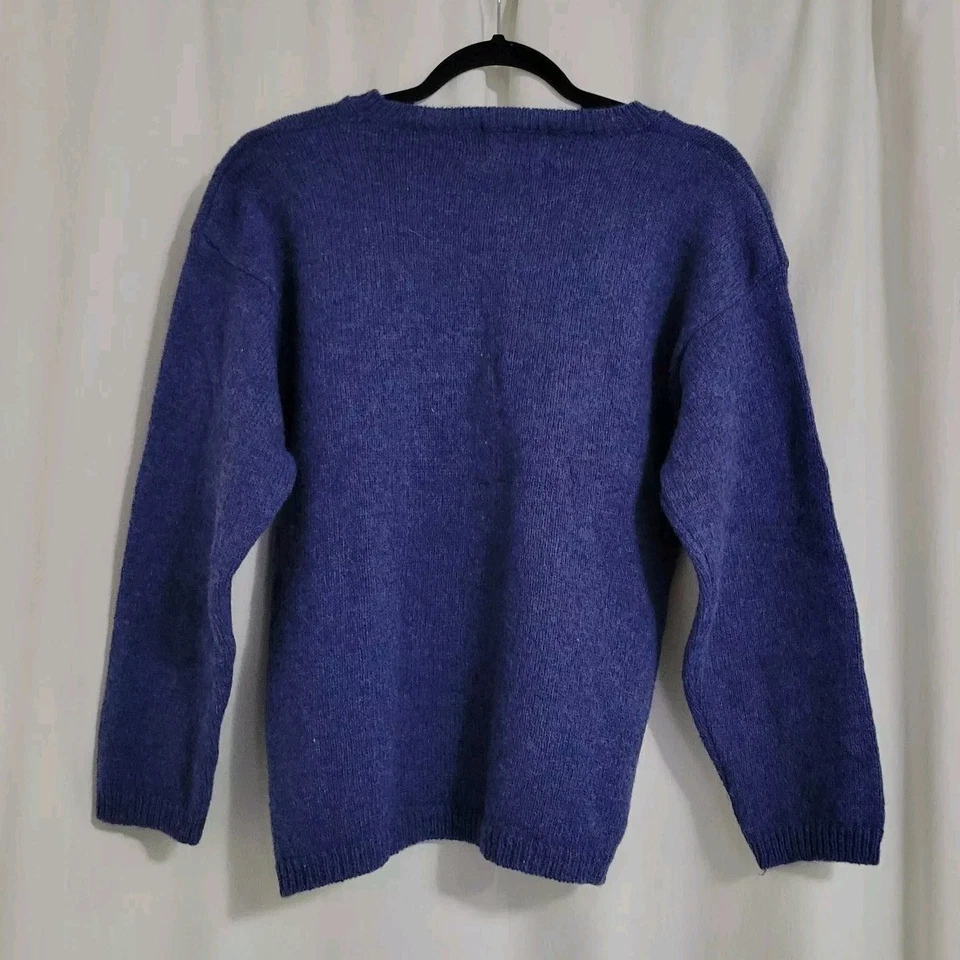 Suéter de Lana Shetlander Cuello Redondo Azul Preppy Caballo Loco *Sin Etiqueta de Talla Foto 4 de 4