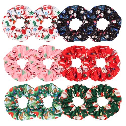 12 Stück Weihnachten Haar Scrunchies für Frauen Mädchen Santa Weihnachtsbaum Farbe 5 - Bild 2 von 8