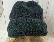 Fuzzy Snow Navy Green Warm Acrylic Beanie Hat Made in USA One Size Adult