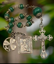 St Patrick, Shamrock Celtic Heirloom Chaplet - Bronze | Green Jade