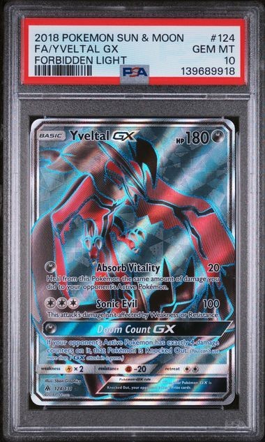 Pokemon - Yveltal GX 124 Forbidden Light FA PSA 10