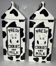 Two Houston Harvest Fresh Cookies & Milk 1/2 Gallon Milk Carton Cow Cookie Jars