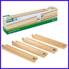 World -4 Piece Long Straight Wooden Train Tracks  Expandable  Compatible Ra...