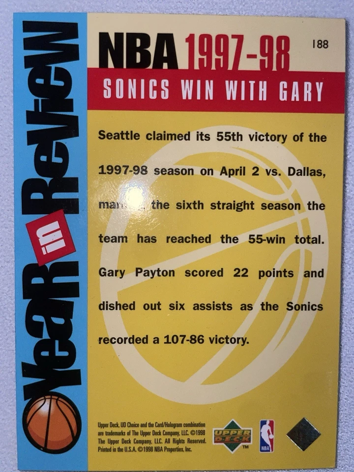 1997-98 UD Choice Year In Review Gary Peyton CHOICE RESERVE Rare 0 PSA Pop - Image 2 of 2