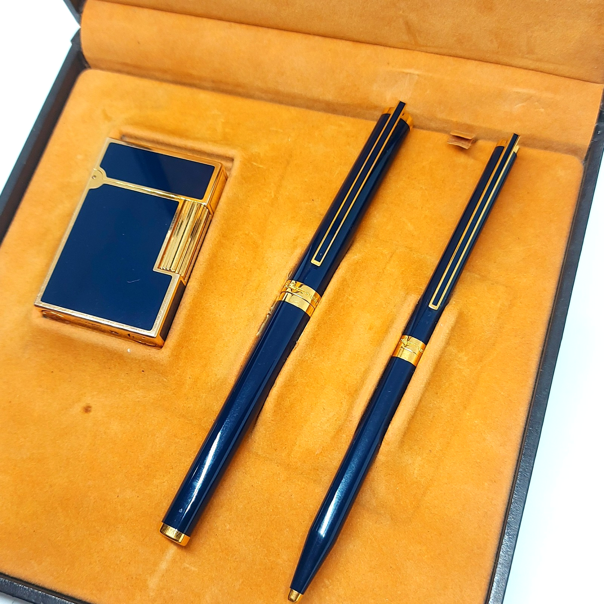St. Dupont Luxury Blue Laque de Chine Set Lighter, Fountain Pen