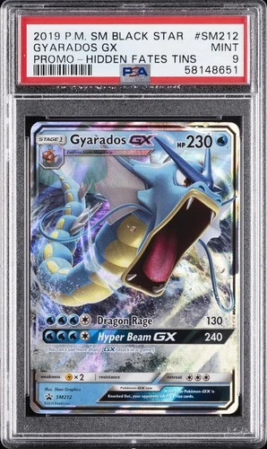 2019 POKEMON SM BLACK STAR PROMO HIDDEN FATES TINS #SM212 GYARADOS GX PSA 9