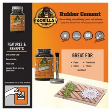 Gorilla Glue Rubber Cement 4oz Tan Bonding Adhesive for Crafts and Repairs