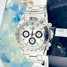 Elgin Chronograph FK-1059-LO Quartz Watch Silver 18cm Band Used