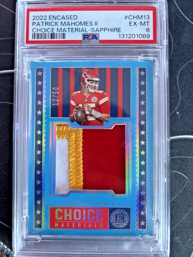 2022 Encased - PATRICK MAHOMES - Choice Materials Sapphire /50-Psa 6 - Rare Card