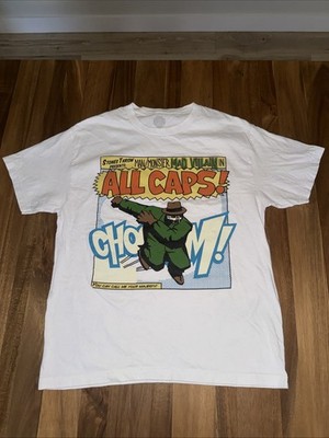 MF DOOM Madvillain All Caps! Stone's Throw T-Shirt Mens Size Large White