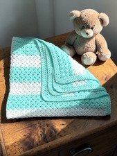 Hand Crocheted Baby Blanket Granny Squares Multi-Pastel Colors Excellent Cond