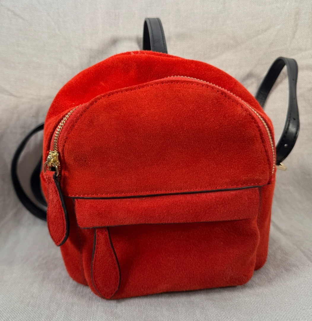 Rare! Zara Red Orange Suede Leather Zipper Ring Handle Mini Backpack MINNIE MOUSE © DISNEY FAUX SHEARLING BACKPACK - Pink | ZARA  main image 2