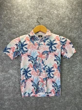 Waggle Polo Shirt Boys Small Tropical Parrot Palm Print Performance Golf