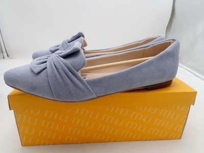 MUSSHOE Women's Pointed-Toe Ballet Flat Bowknot Dressy Flats Gray size 7