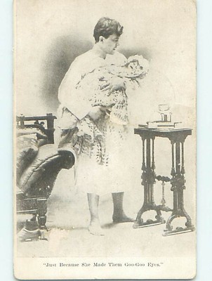 Pre-Linen FATHER TAKES CARE OF BABY WITH GOO GOO EYES : make an offer HL2848
