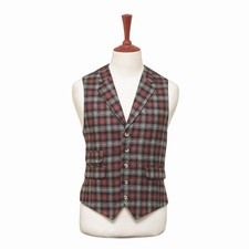 Mens Plaid Vest 44R Brown Gray Lambswool Waistcoat XL Western Casual Preppy