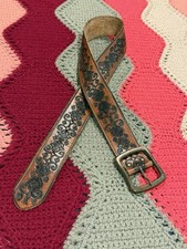 Vintage Abercrombie  Fitch Tooled Brown Leather Belt Brass Buckle 32  Wide 2  