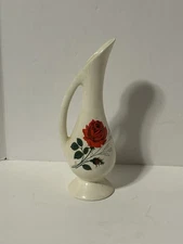 Vintage Mini Small Pottery Pitcher With Handle•5.5”•Vibrant Rose Floral•Bud Vase