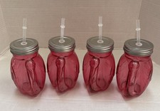 Crofton Cabana 4pk Pink Glass Flamingo Sippers Mason Jar W/Straws