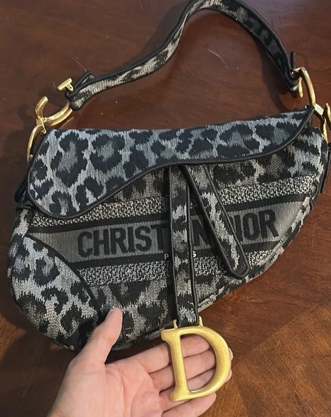 Vintage Authentic Christian Dior Leopard Print Saddle Bag Includes Dust Bag