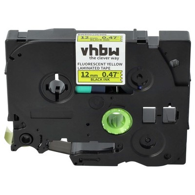 Schriftband für Brother PT 1280VPS 1290BT 128AF 1290 Schwarz/Neon-Gelb 12mm 8m