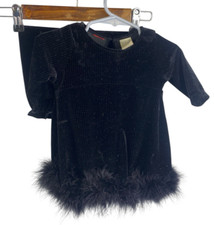 Vintage Girls Dance Costume Outfit Size 6 Black Velvet Glitter Top Bottoms 1960s