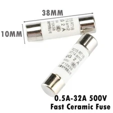 5Pcs Ceramic Fuses 10x38mm Fast Blow 500V 0.5A-32A Assorted Range