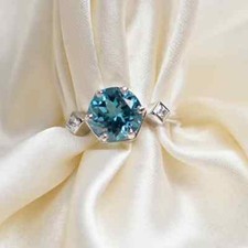 Blue Topaz Ring With Princess Cut Cubic Zirconia ,925 Sterling Silver Prong
