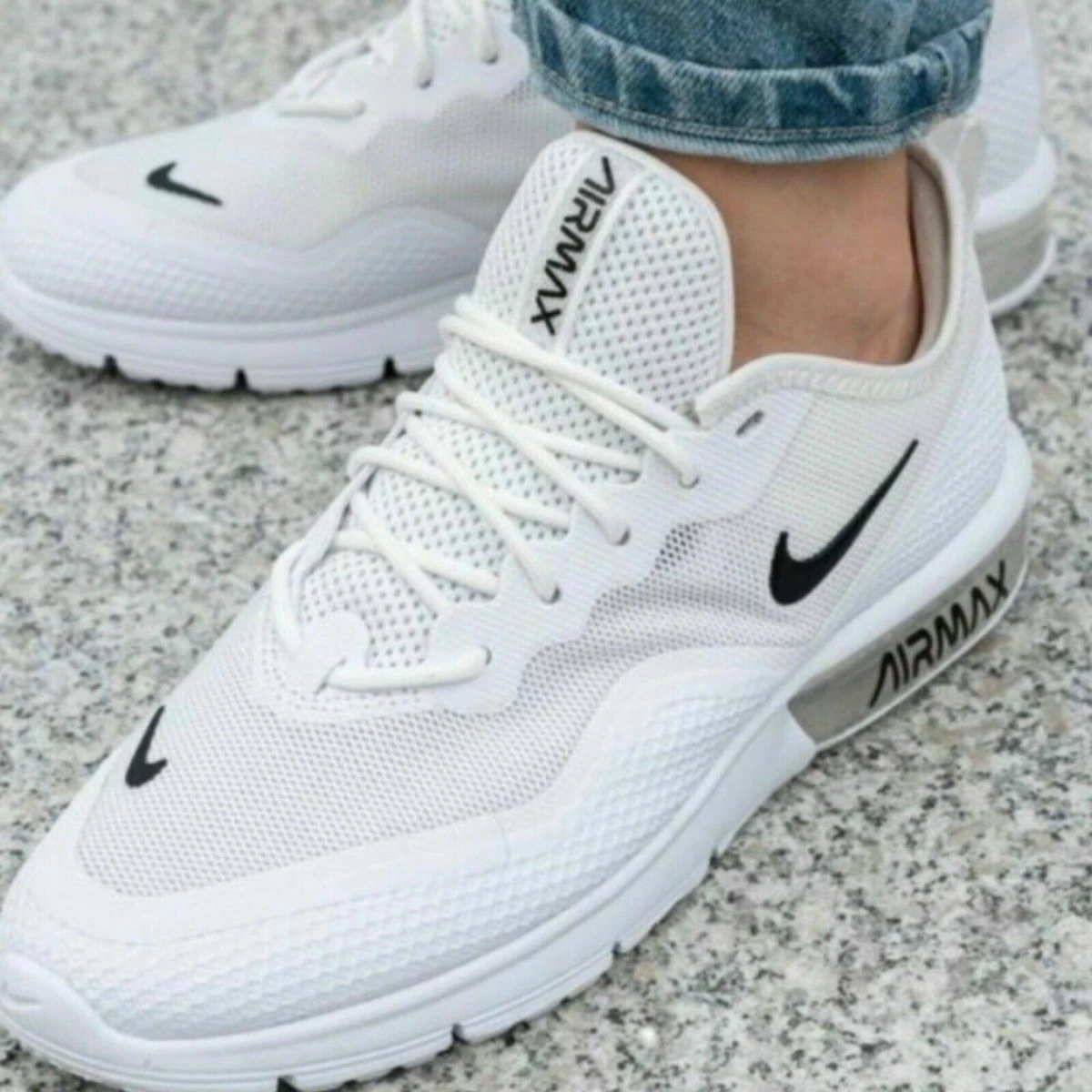 Nike Air Max Sequent 4.5 White Black Shoes BQ8824-100 Sizes 10 - 11 M | eBay