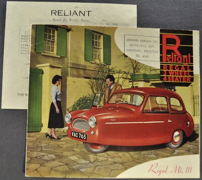1957-1958 Reliant Regal Mark III Brochure Folder +Prices Nice Original