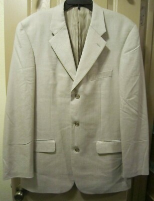 SZ 40L TASSO ELBA MACYS BEIGH BUTTON WOOL SILK BLEND BLAZER SPORT COAT,  EUC