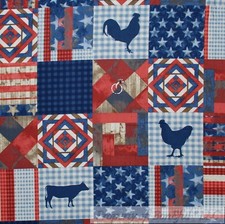 BonEful Fabric FQ Cotton Quilt Blue Red American Flag Block Log Cabin Star Pig S