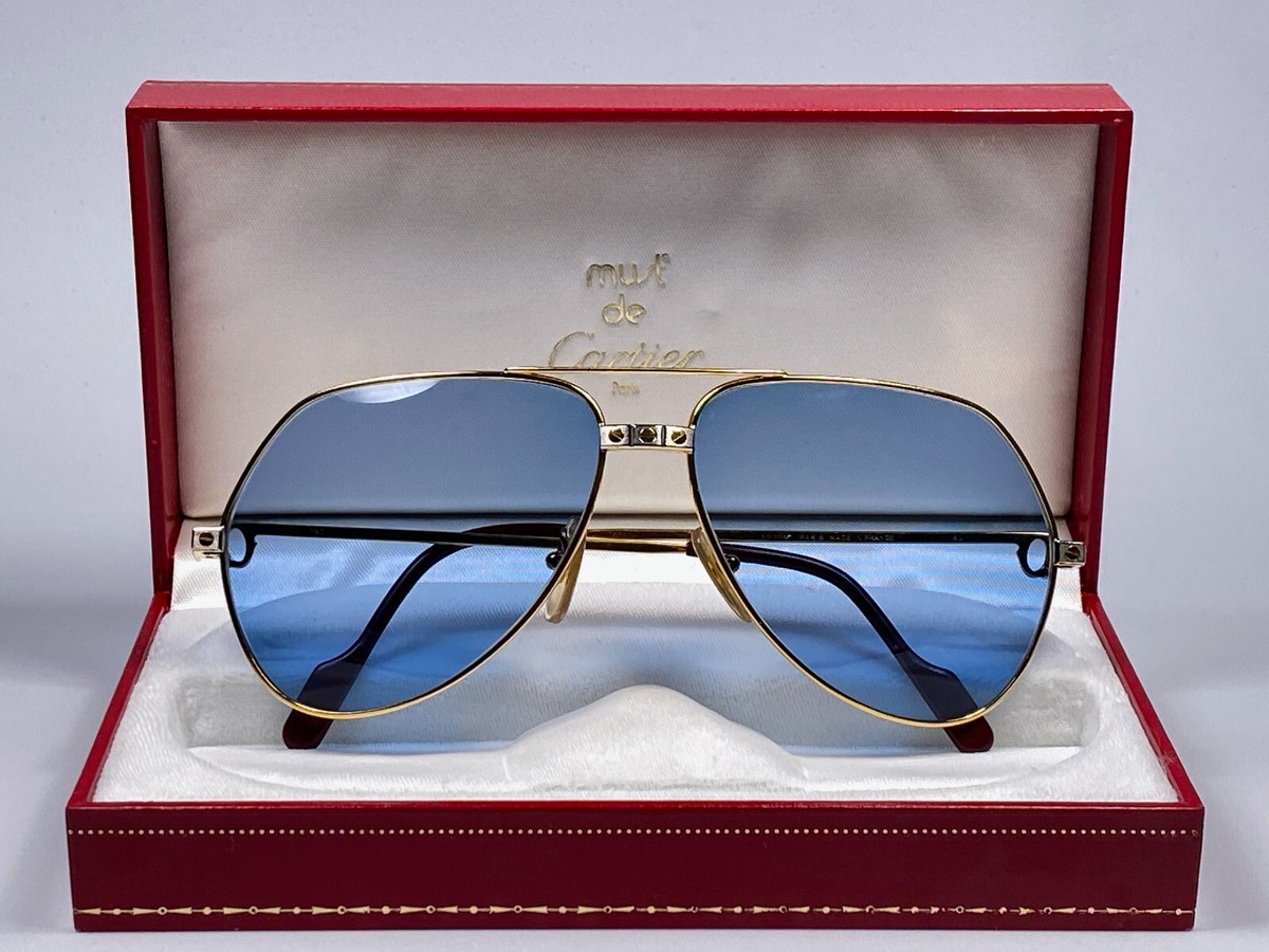 VINTAGE CARTIER SANTOS SCREWS 62MM BLUE LENS SUNGLASSES
