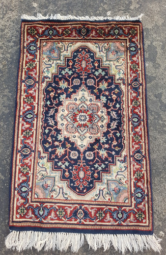 Vintage Hand Made Traditional Rug Oriental Wool Multicolor Carpet 100x61 cm