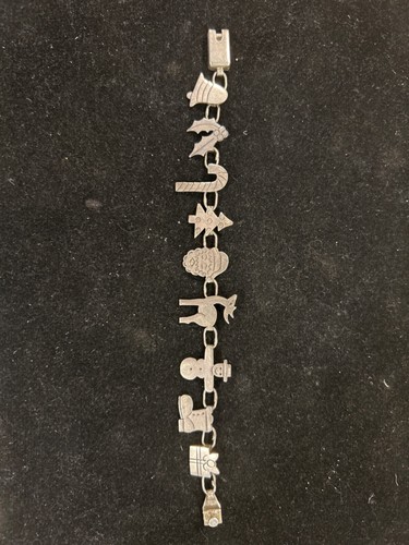 STERLING SILVER PANEL LINK CHRISTMAS OBJECTS BRACELET - ESTATE