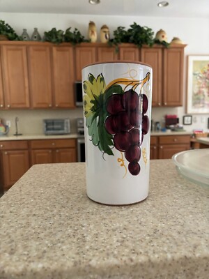 VTG Pier Terra Cotta Utensil Canister Handpainted Grapes