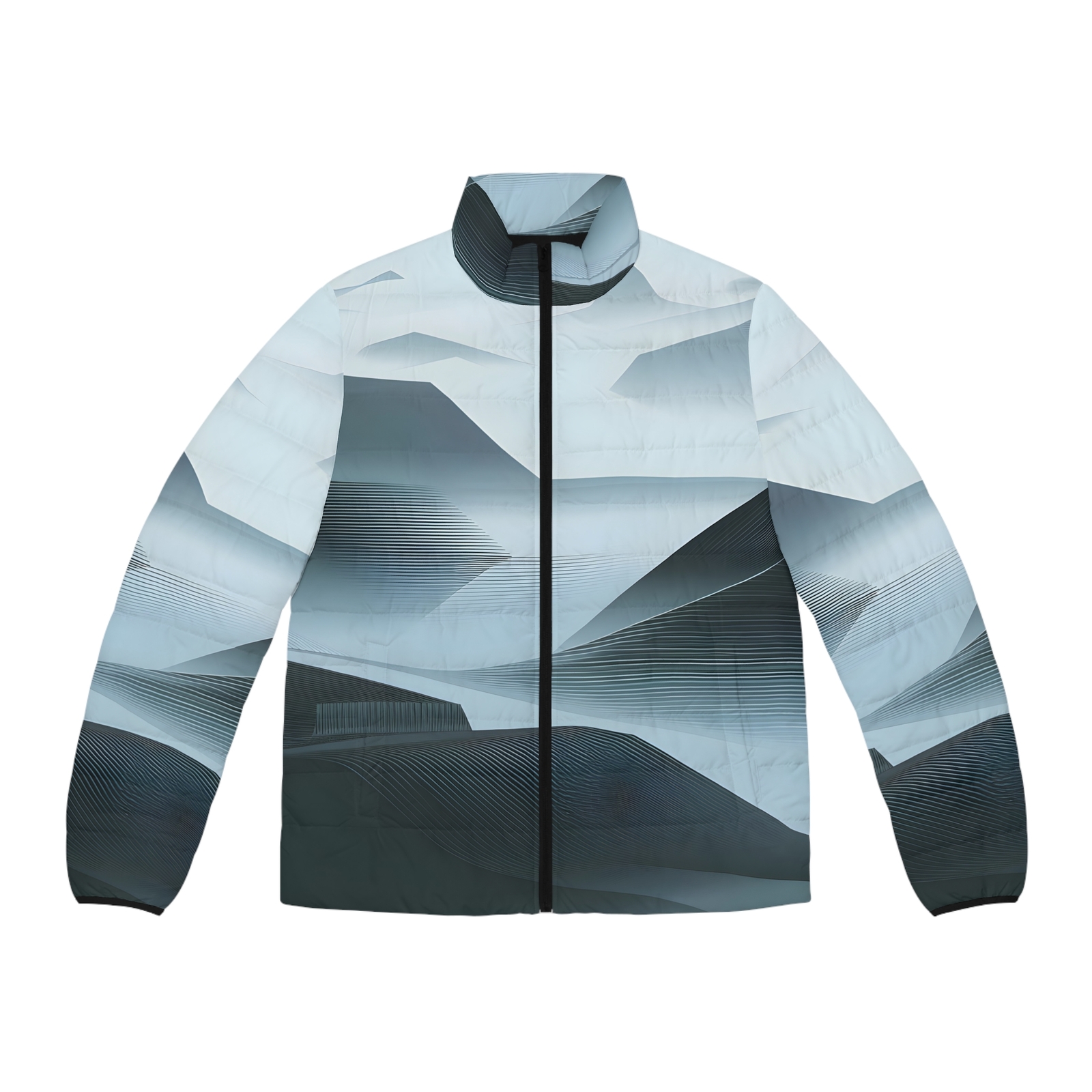 Misty Crest Puffer Jacket Mountain Print Winter Coat Outdoor Hiking Apparel