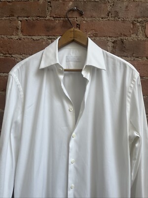 Vintage Prada Men s Shirt, Sz 14.5/37 White Cotton Stretch, Italy