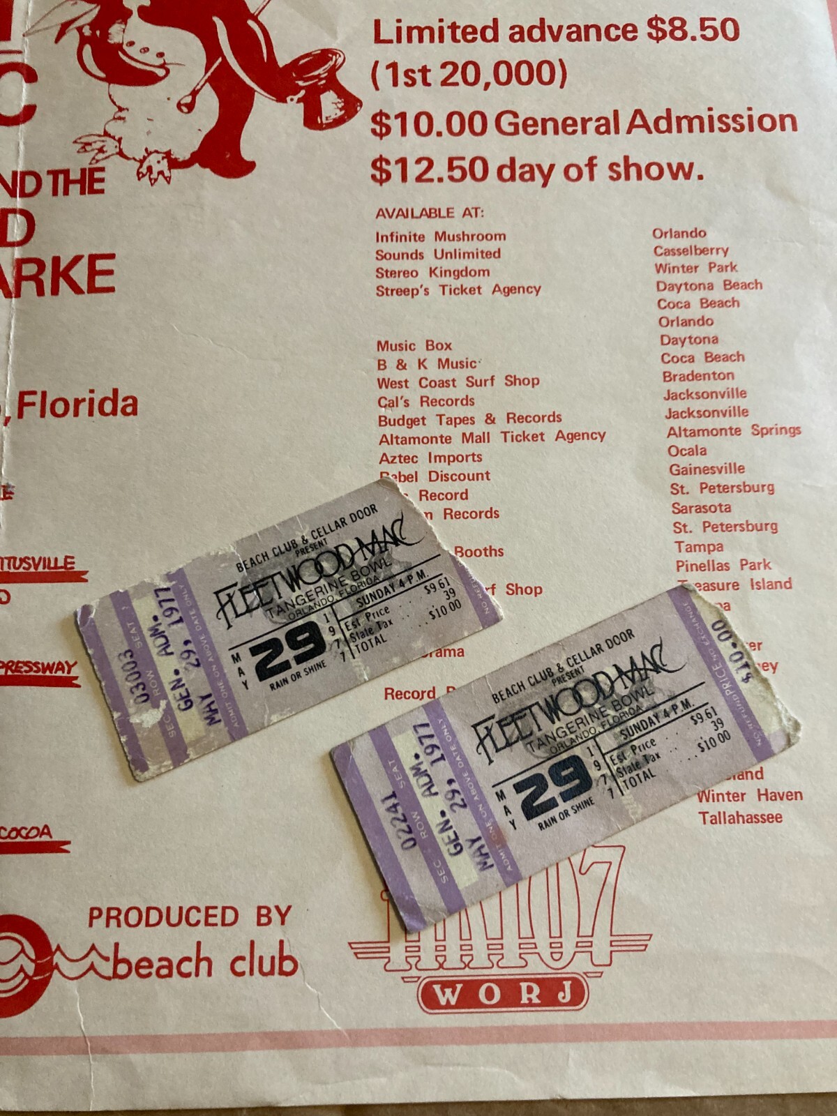 ORIGINAL 1977 FLEETWOOD MAC BOB SEGER TANGERINE BOWL CONCERT POSTER