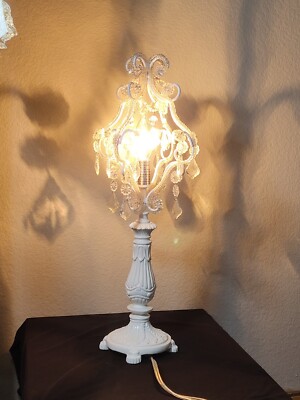 Vintage Fairy Lamp Chandelier Table Light White Beaded Classic Crystals Glam