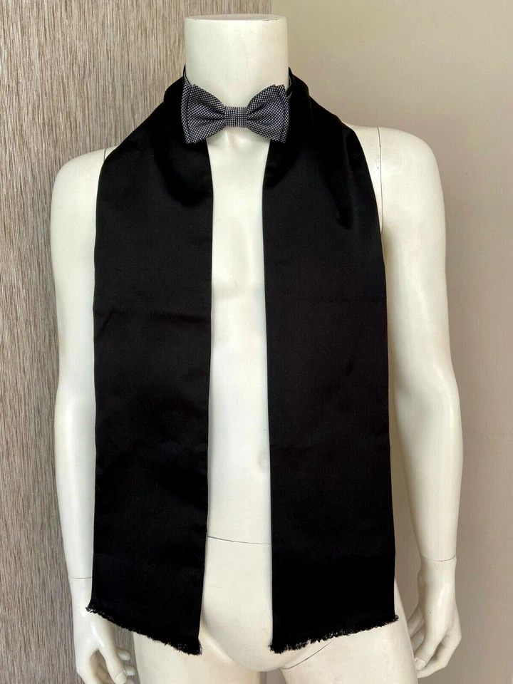 HUGO BOSS Negro Seda Bufanda y Lazo Set Corbata Hecho en Italia Venta Nuevo Caja - Imagen 3 de 4