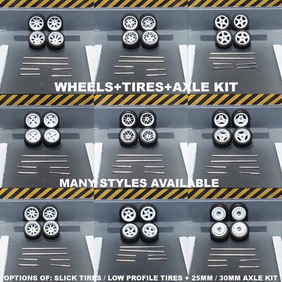 1:64 WHITE WHEELS + TIRES + AXIS KIT FOR HOT WHEELS CUSTOM + DIORAMAS 1/64