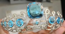 6.20ct Rose cut Diamond 925 Sterling silver Blue topaz wedding hair tiara Crown